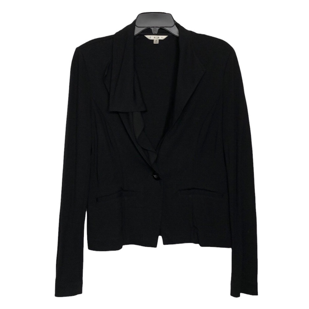 CAbi Style #911 Black Knit Button Front Blazer w Waterfall Collar - Size Medium